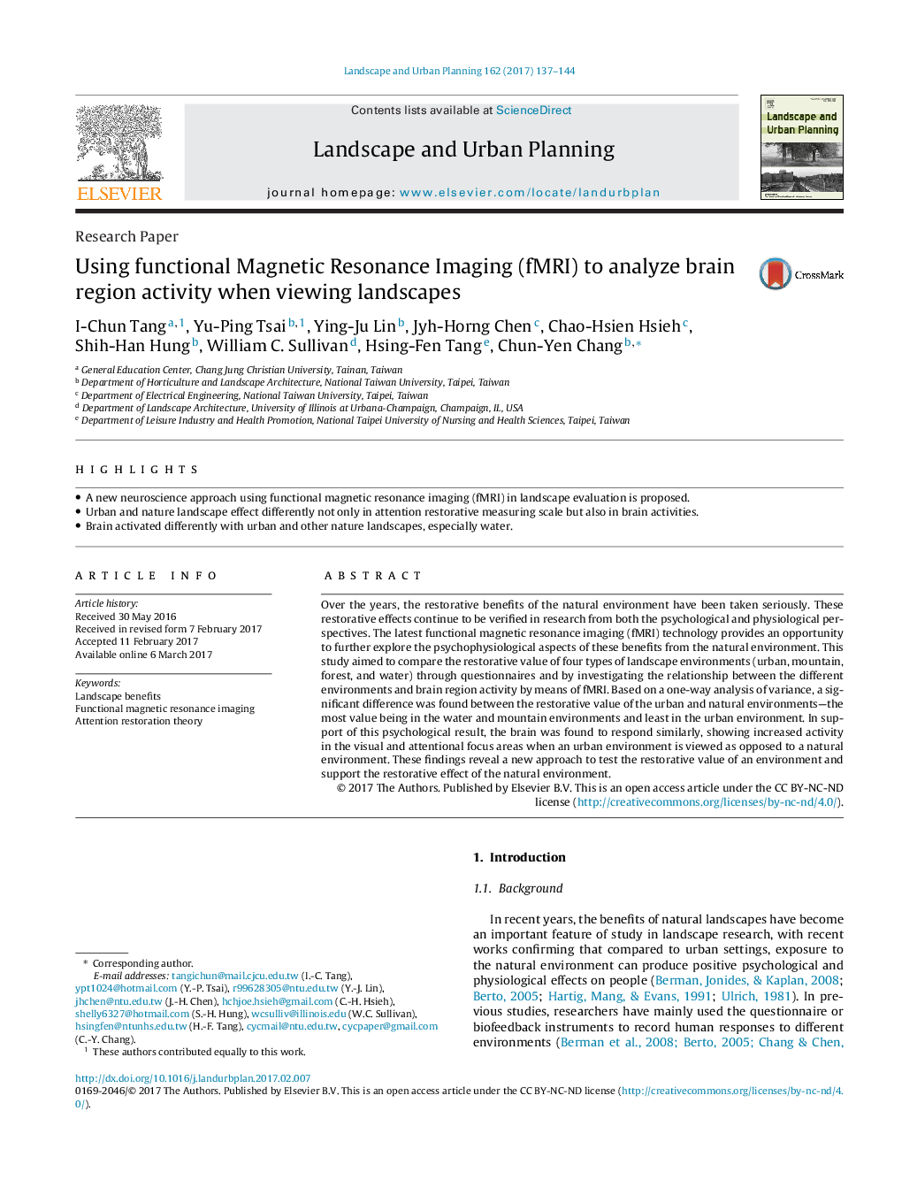 Using functional Magnetic Resonance Imaging (fMRI) to analyze brain region activity when viewing landscapes