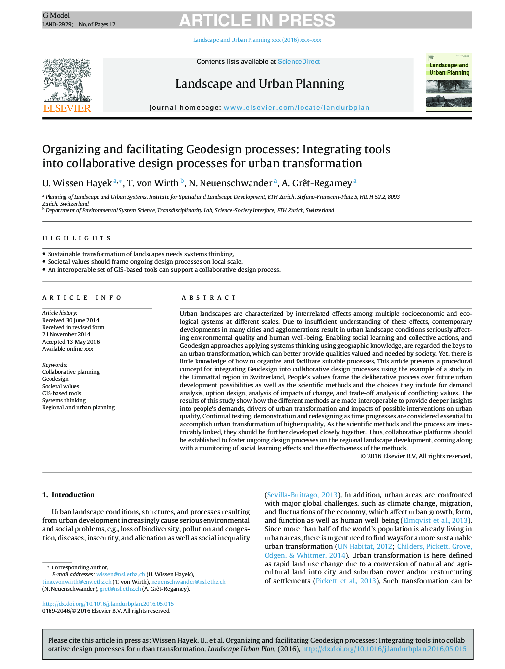 Organizing and facilitating Geodesign processes: Integrating tools into collaborative design processes for urban transformation