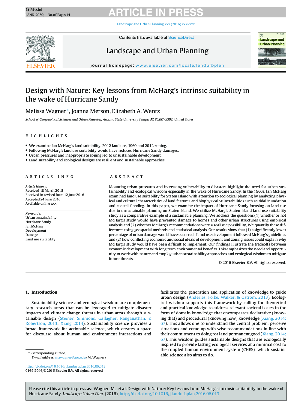 Design with Nature: Key lessons from McHarg's intrinsic suitability in the wake of Hurricane Sandy