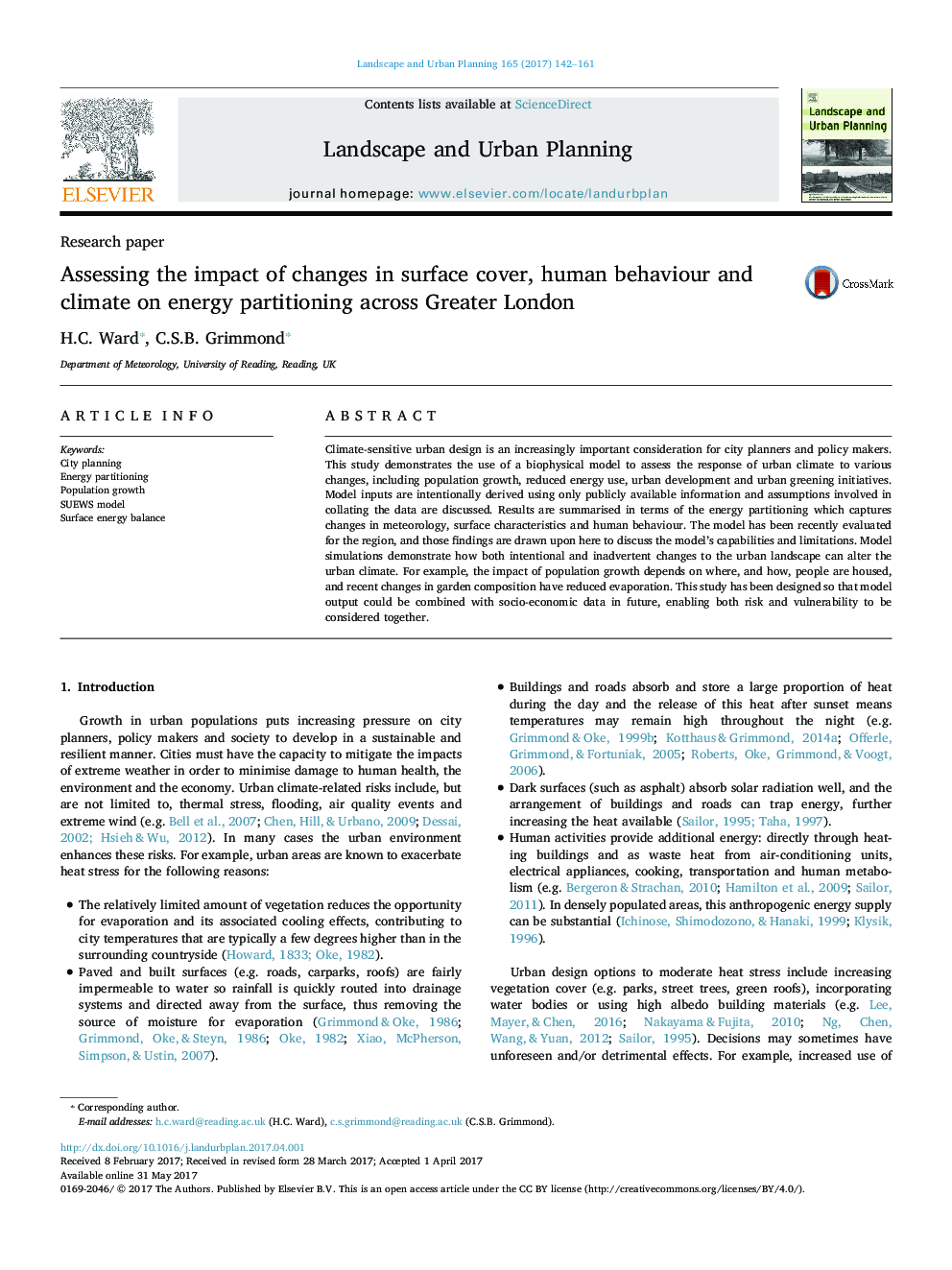 Assessing the impact of changes in surface cover, human behaviour and climate on energy partitioning across Greater London