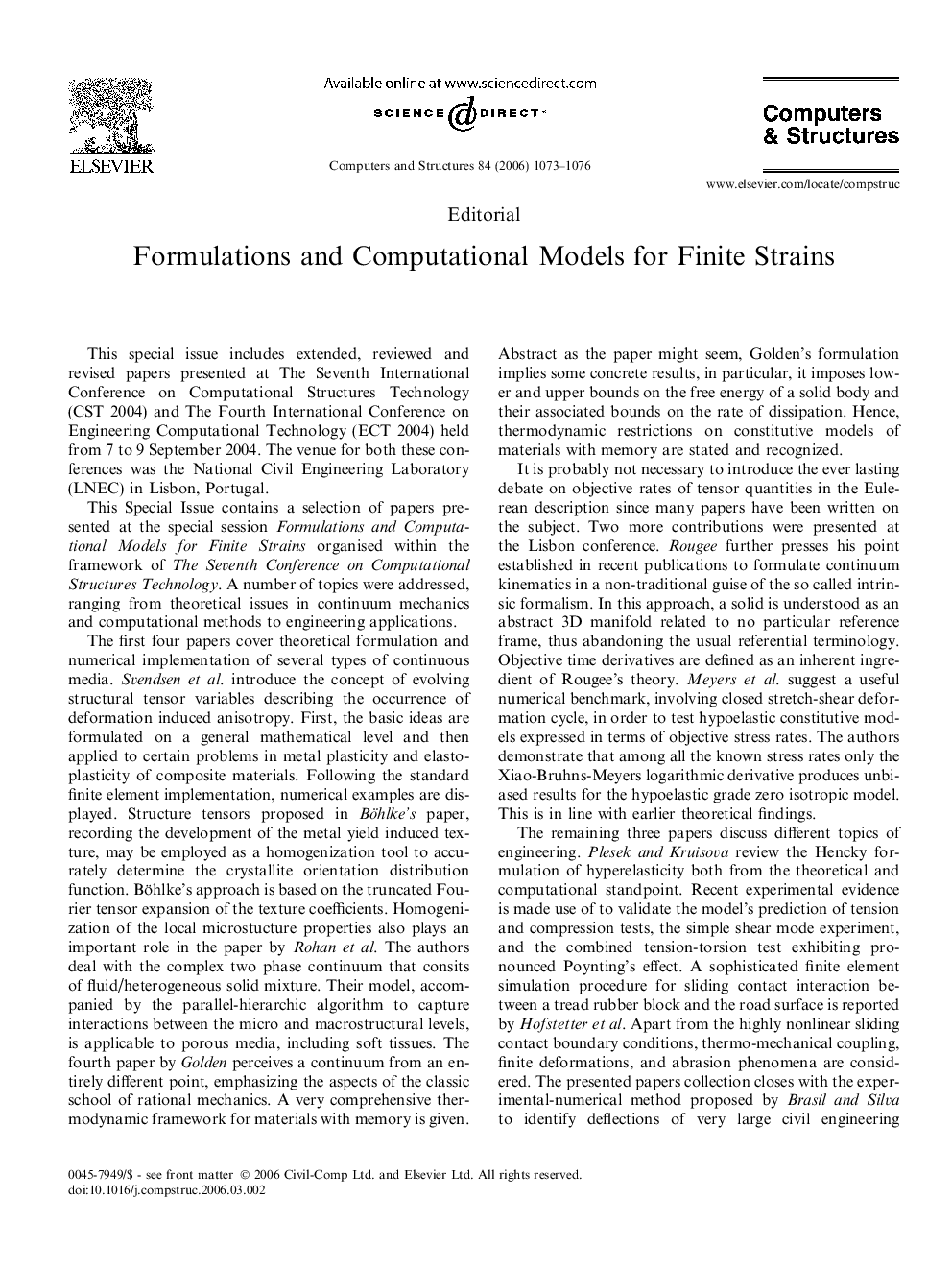 Formulations and Computational Models for Finite Strains