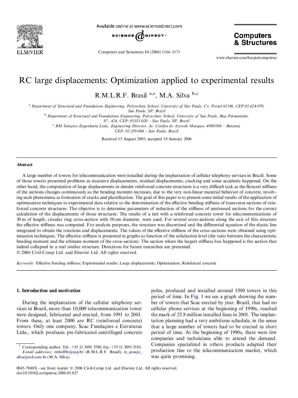 RC large displacements: Optimization applied to experimental results