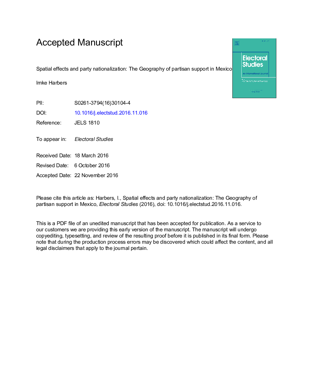 Spatial effects and party nationalization: The Geography of partisan support in Mexico