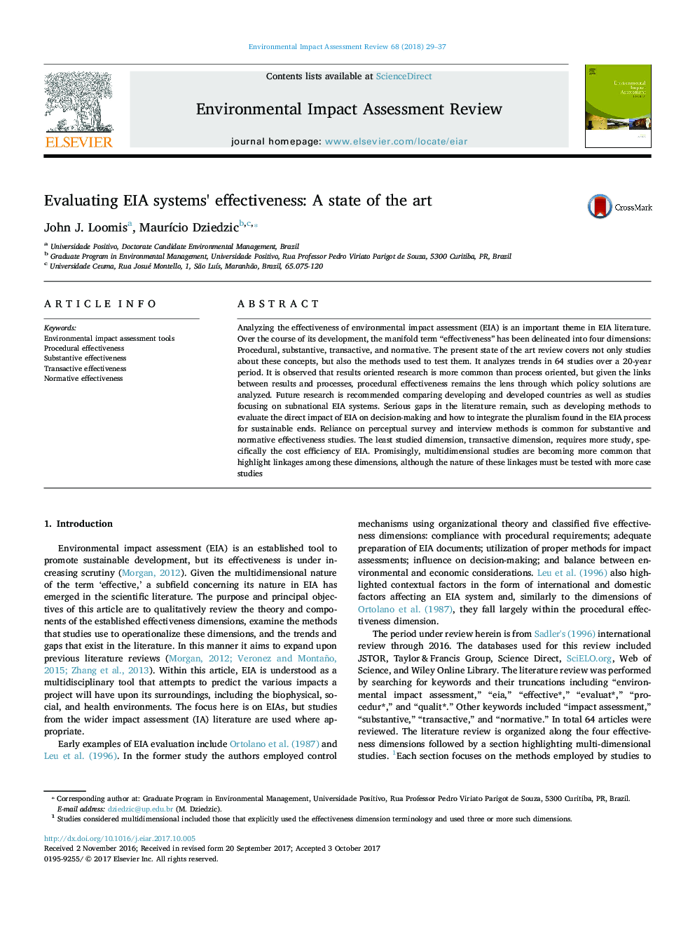 Evaluating EIA systems' effectiveness: A state of the art