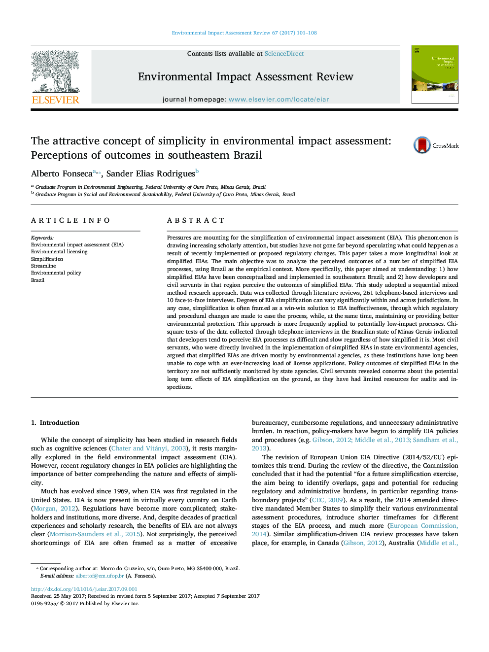 The attractive concept of simplicity in environmental impact assessment: Perceptions of outcomes in southeastern Brazil