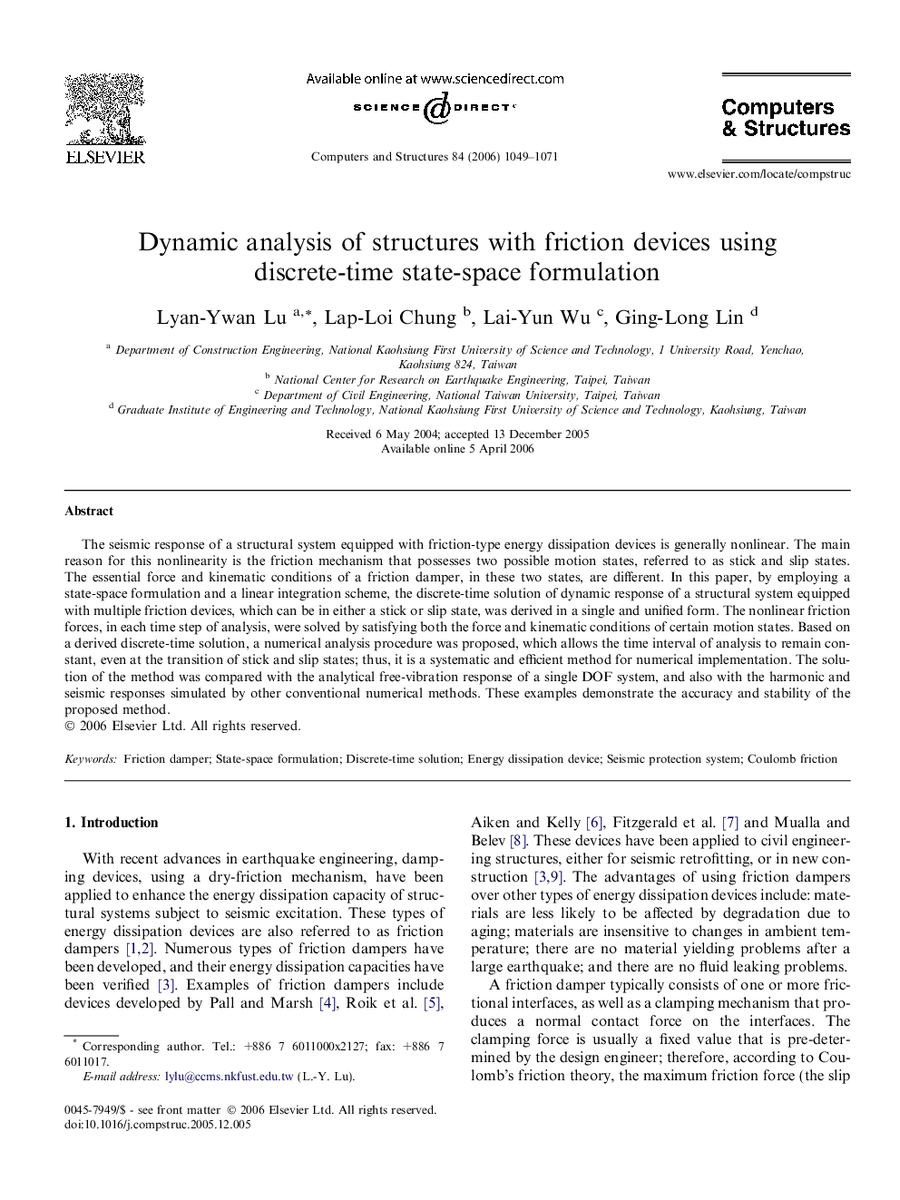 Dynamic analysis of structures with friction devices using discrete-time state-space formulation