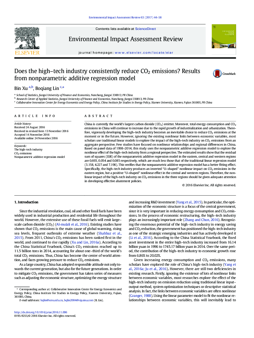 Does the high-tech industry consistently reduce CO2 emissions? Results from nonparametric additive regression model