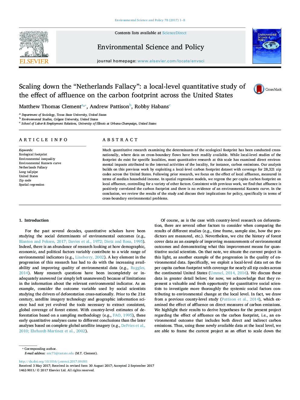 Scaling down the “Netherlands Fallacy”: a local-level quantitative study of the effect of affluence on the carbon footprint across the United States