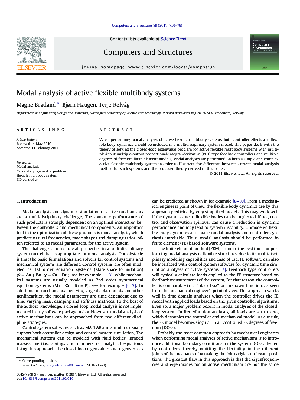 Modal analysis of active flexible multibody systems