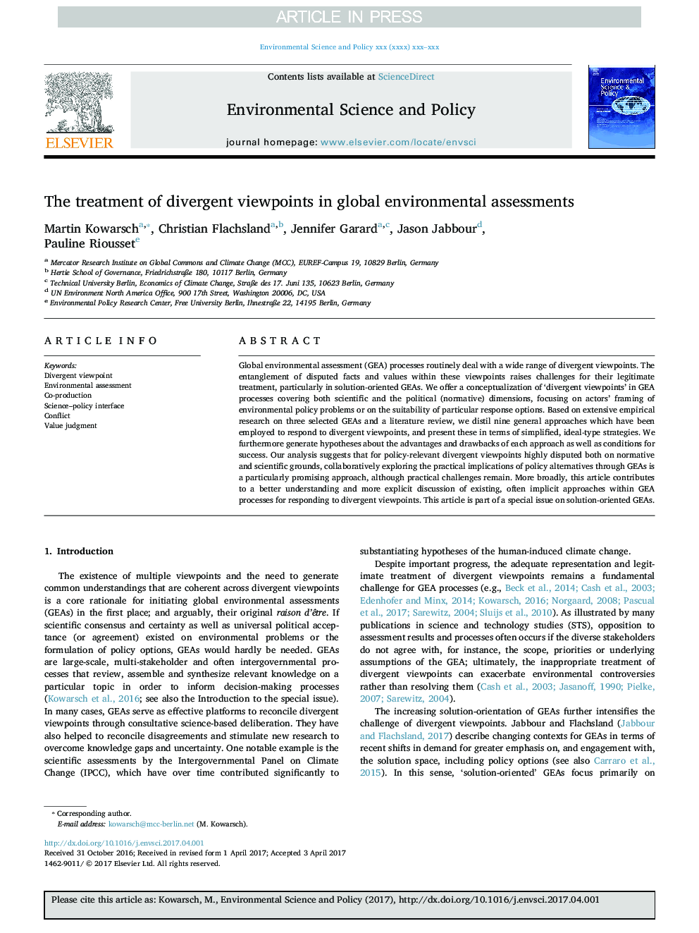 The treatment of divergent viewpoints in global environmental assessments