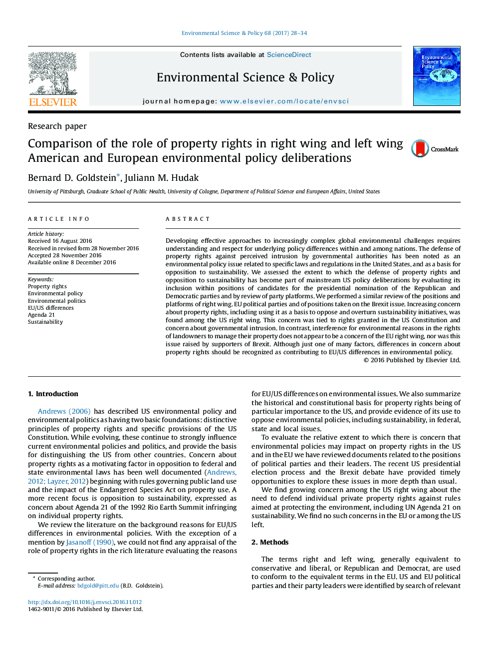 Comparison of the role of property rights in right wing and left wing American and European environmental policy deliberations