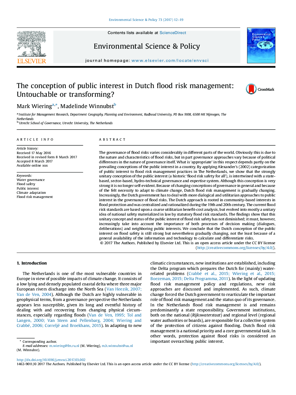 The conception of public interest in Dutch flood risk management: Untouchable or transforming?