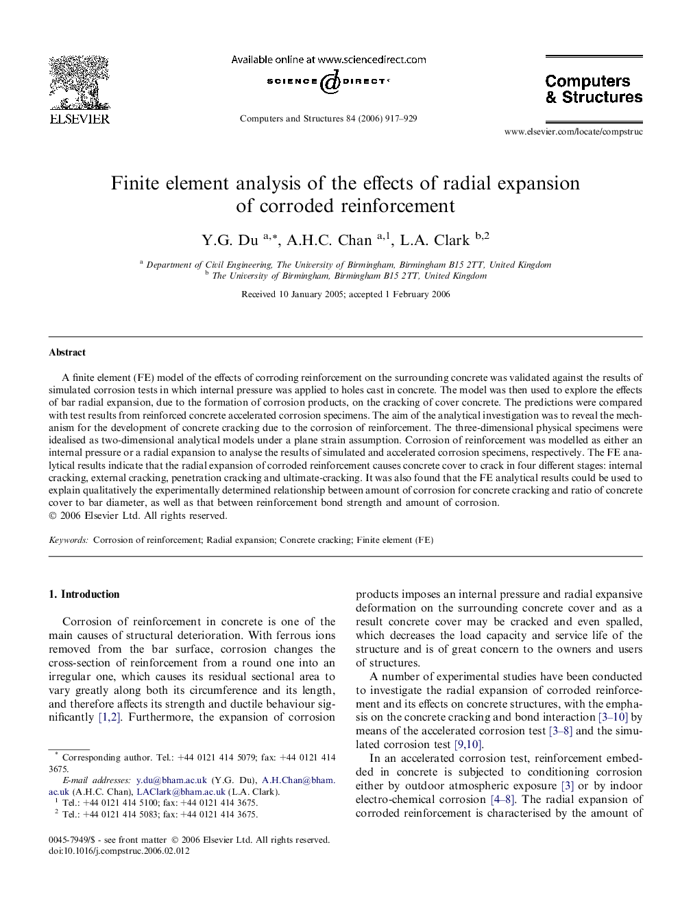 Finite element analysis of the effects of radial expansion of corroded reinforcement