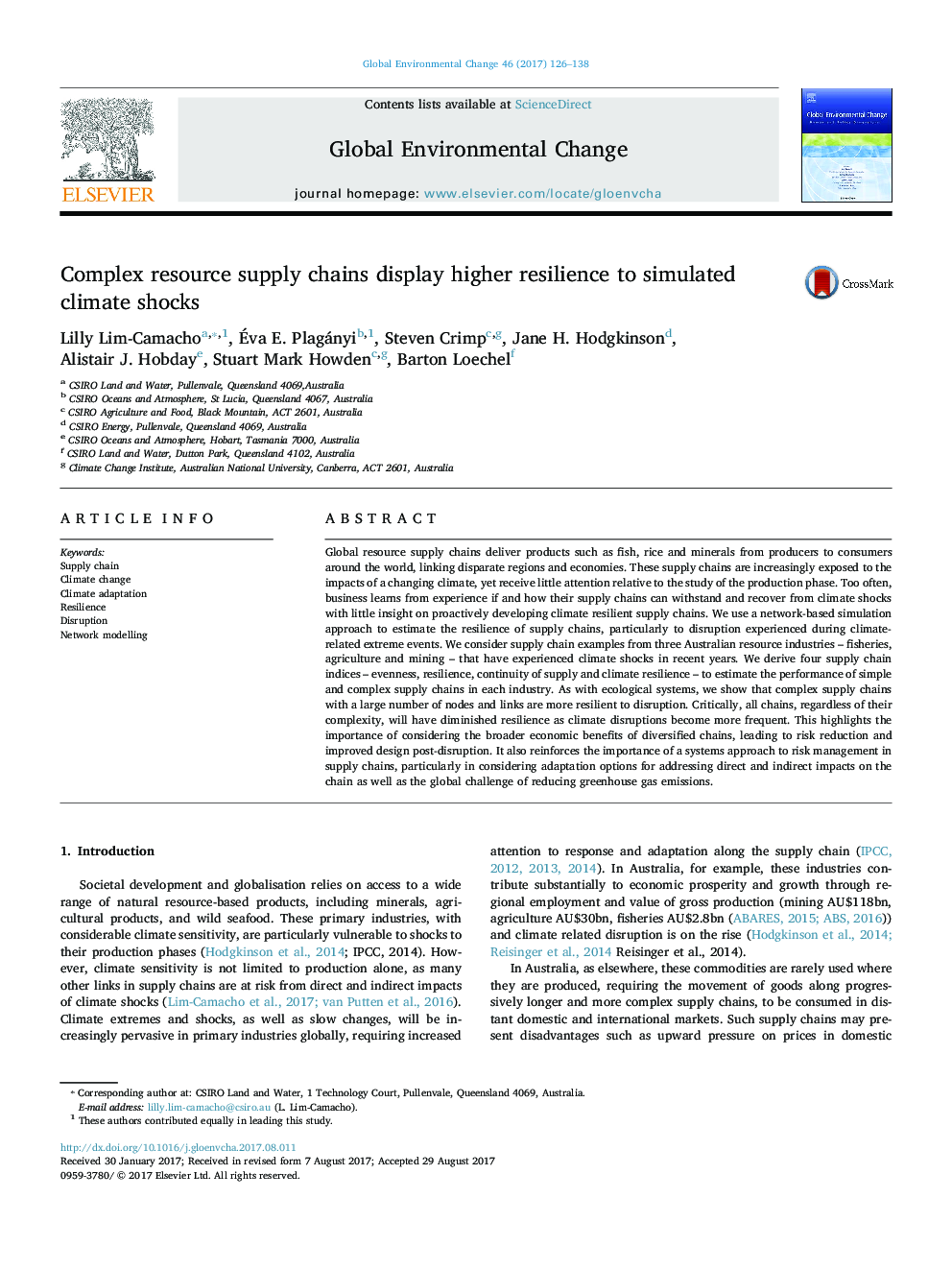 Complex resource supply chains display higher resilience to simulated climate shocks