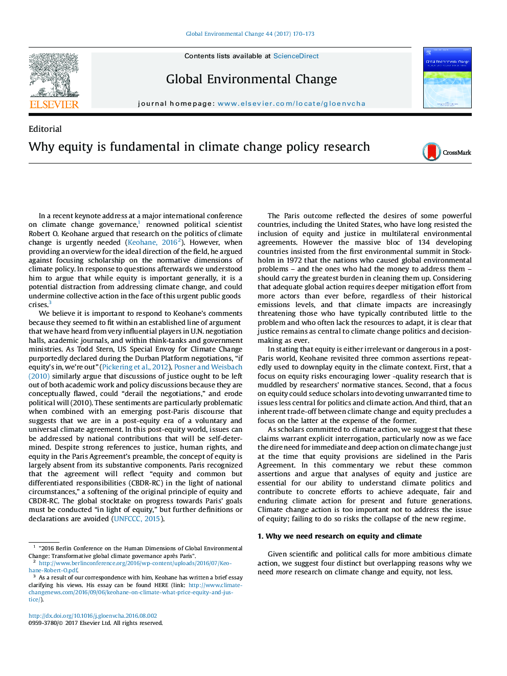 Why equity is fundamental in climate change policy research