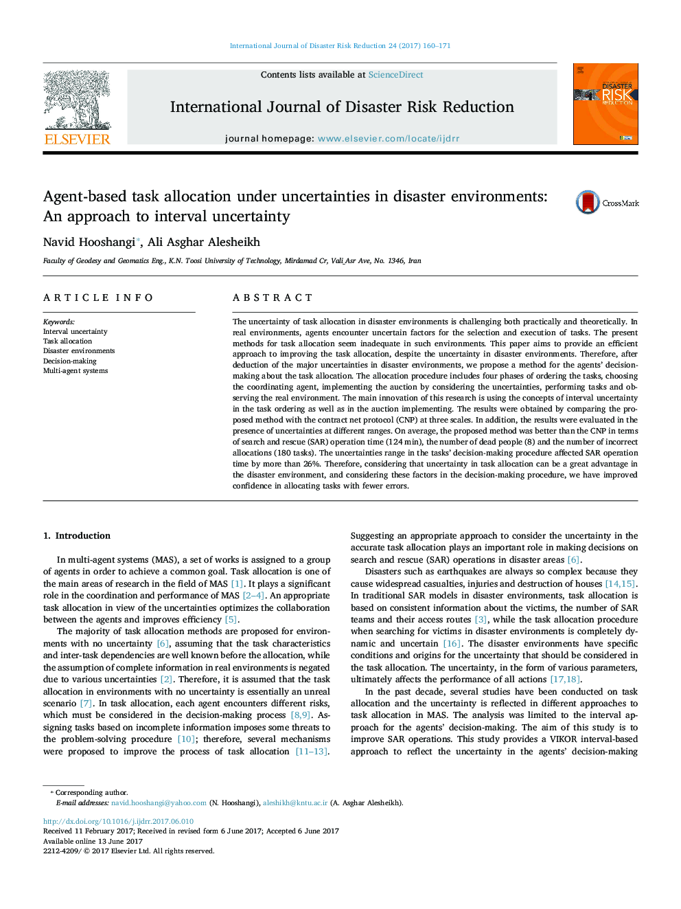 Agent-based task allocation under uncertainties in disaster environments: An approach to interval uncertainty