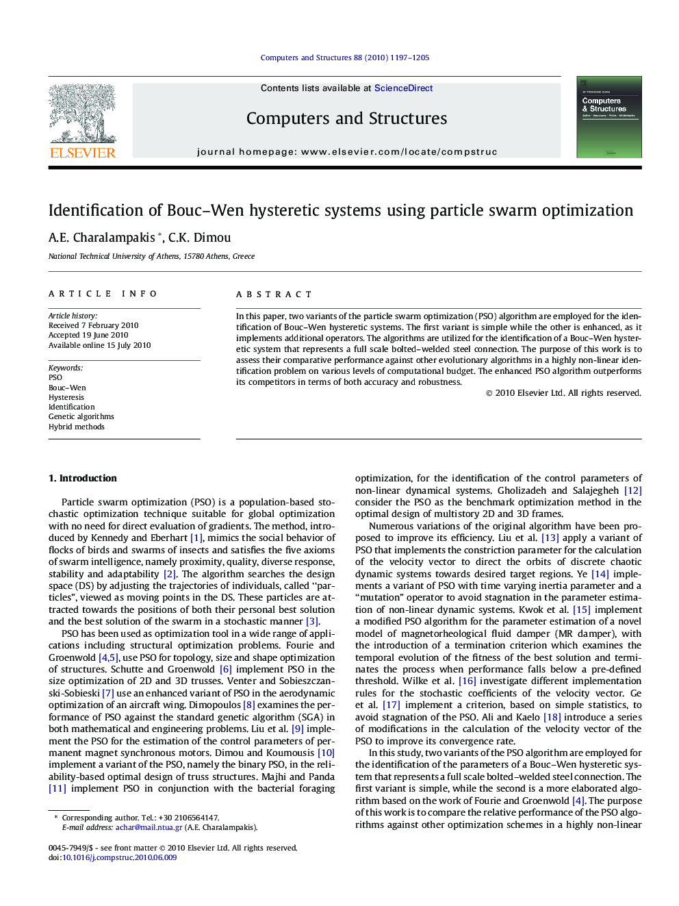 Identification of Bouc–Wen hysteretic systems using particle swarm optimization