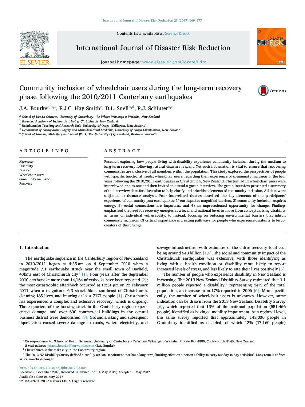 Community inclusion of wheelchair users during the long-term recovery phase following the 2010/2011 Canterbury earthquakes