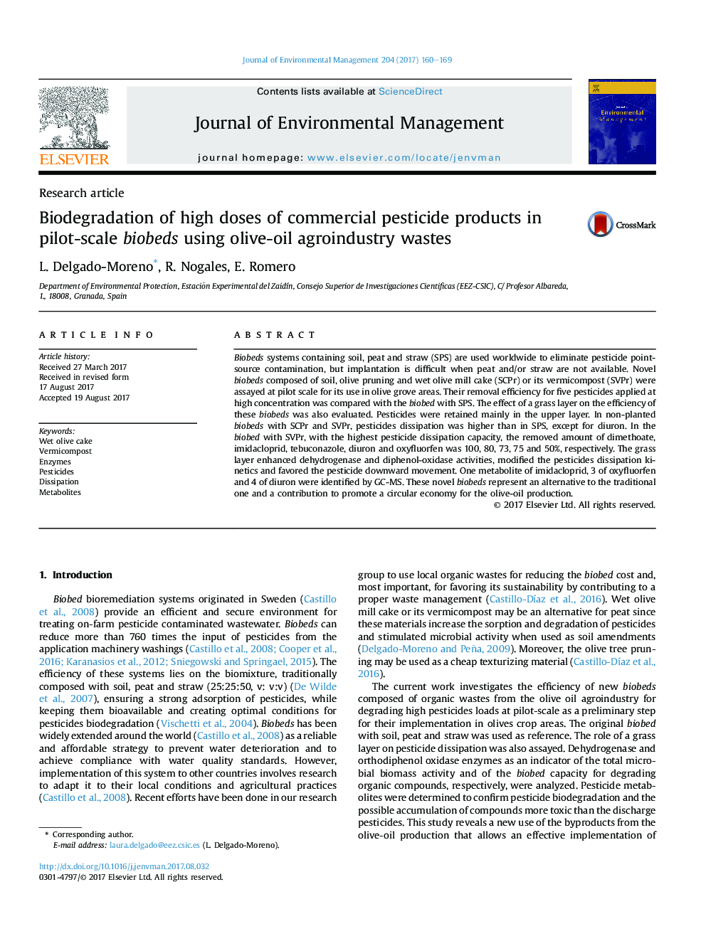 Biodegradation of high doses of commercial pesticide products in pilot-scale biobeds using olive-oil agroindustry wastes