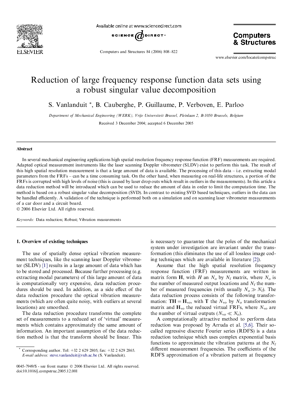 Reduction of large frequency response function data sets using a robust singular value decomposition