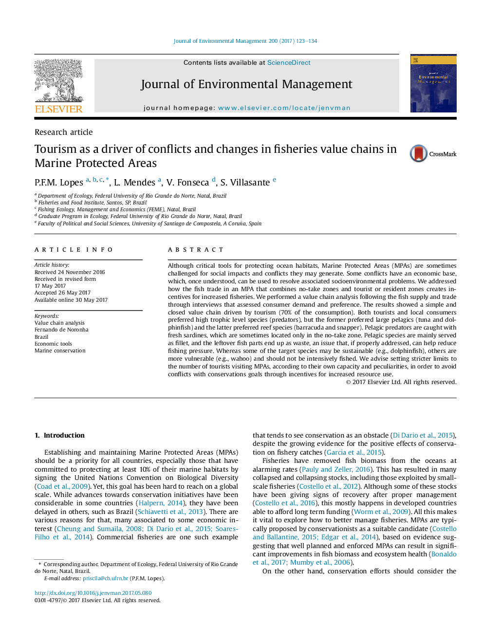 Tourism as a driver of conflicts and changes in fisheries value chains in Marine Protected Areas