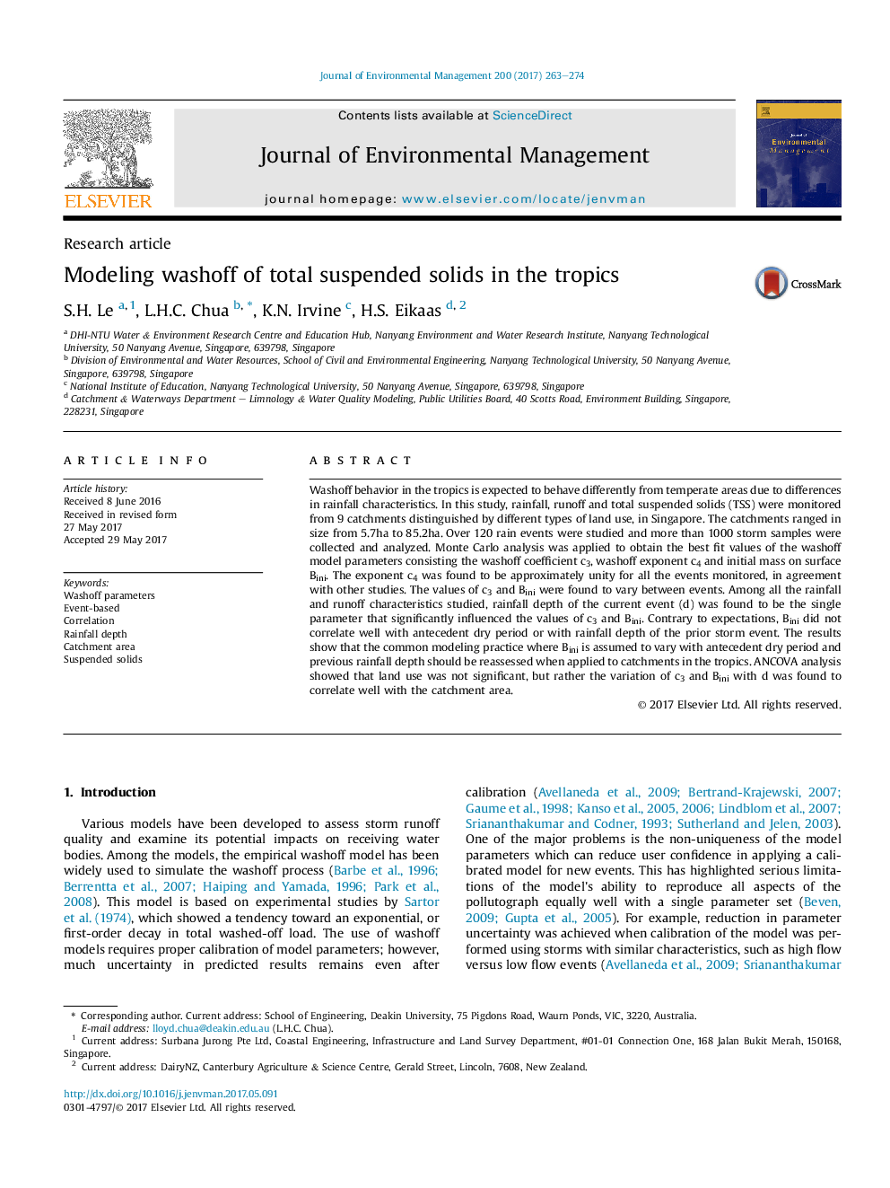 Modeling washoff of total suspended solids in the tropics