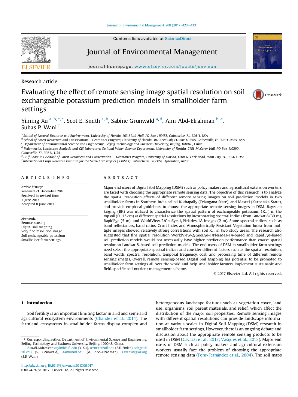 Evaluating the effect of remote sensing image spatial resolution on soil exchangeable potassium prediction models in smallholder farm settings