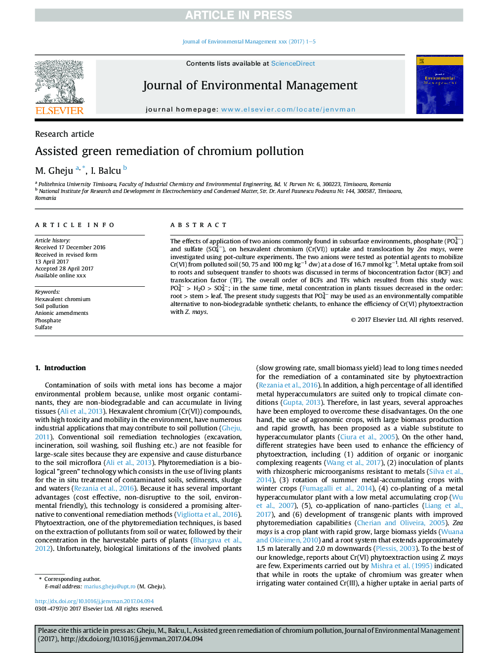 Assisted green remediation of chromium pollution