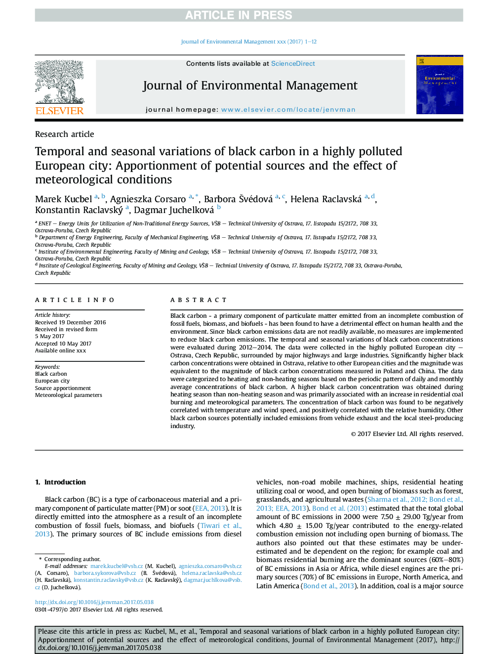 Temporal and seasonal variations of black carbon in a highly polluted European city: Apportionment of potential sources and the effect of meteorological conditions