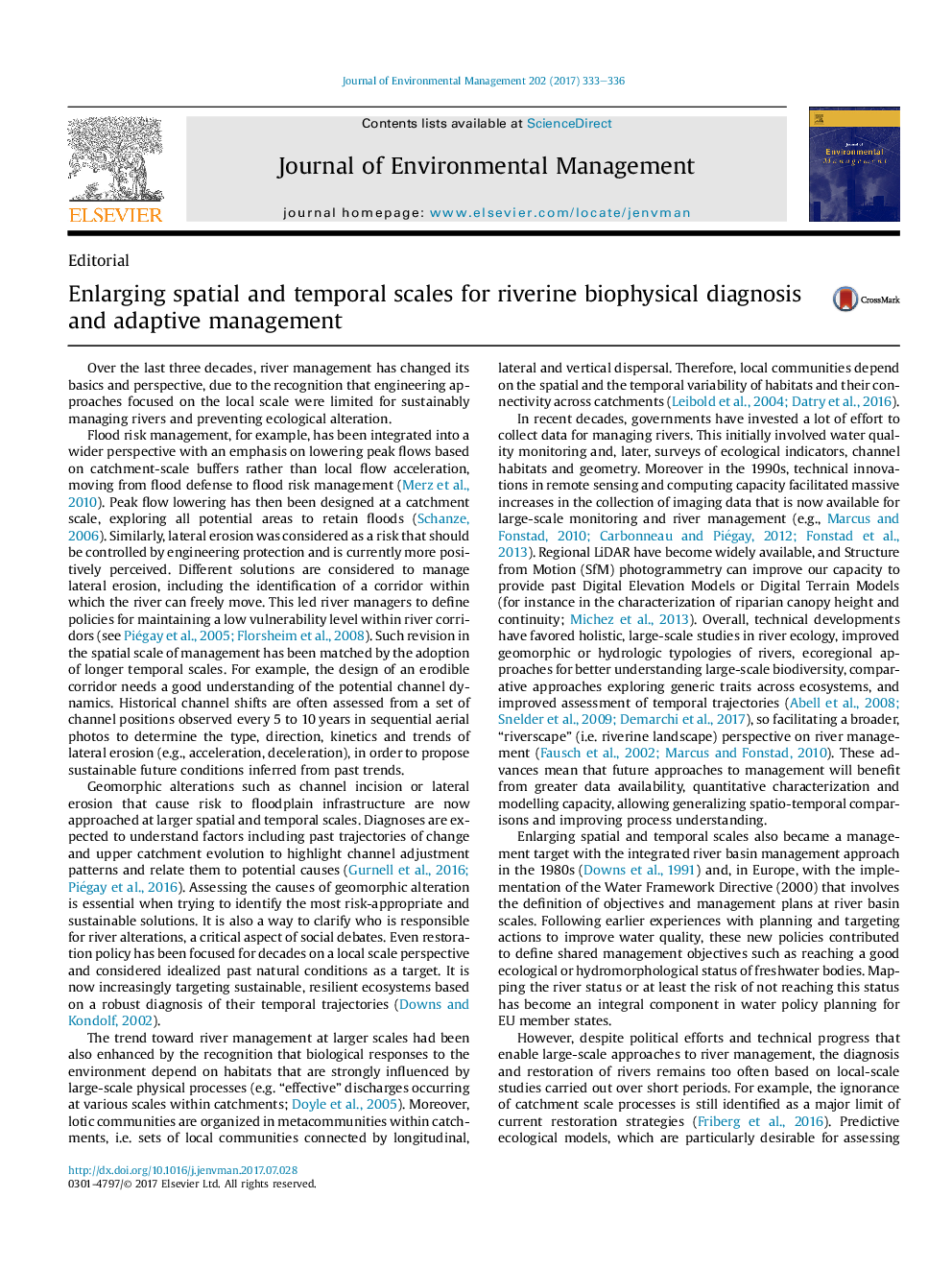 Enlarging spatial and temporal scales for riverine biophysical diagnosis and adaptive management