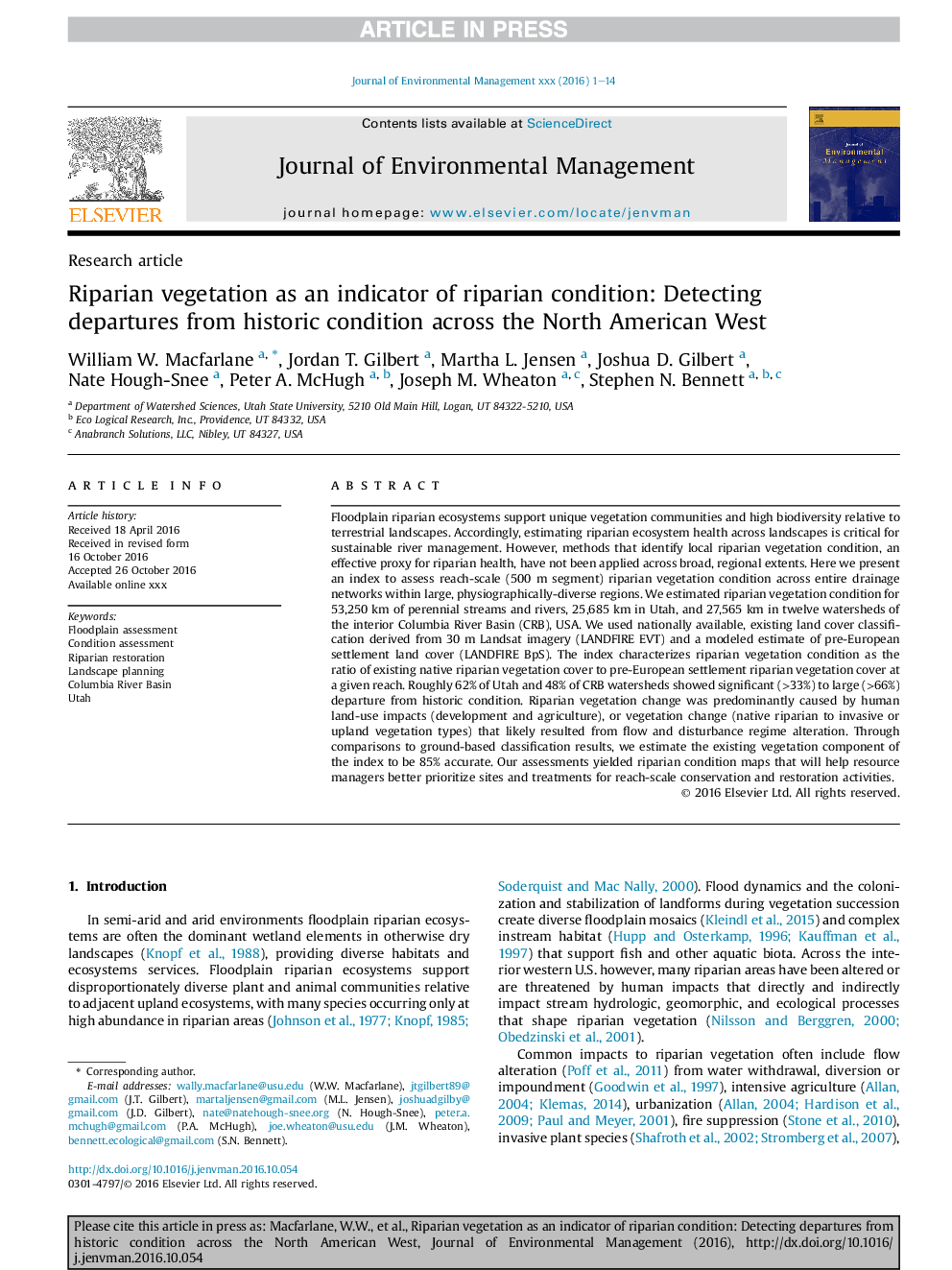 Riparian vegetation as an indicator of riparian condition: Detecting departures from historic condition across the North American West