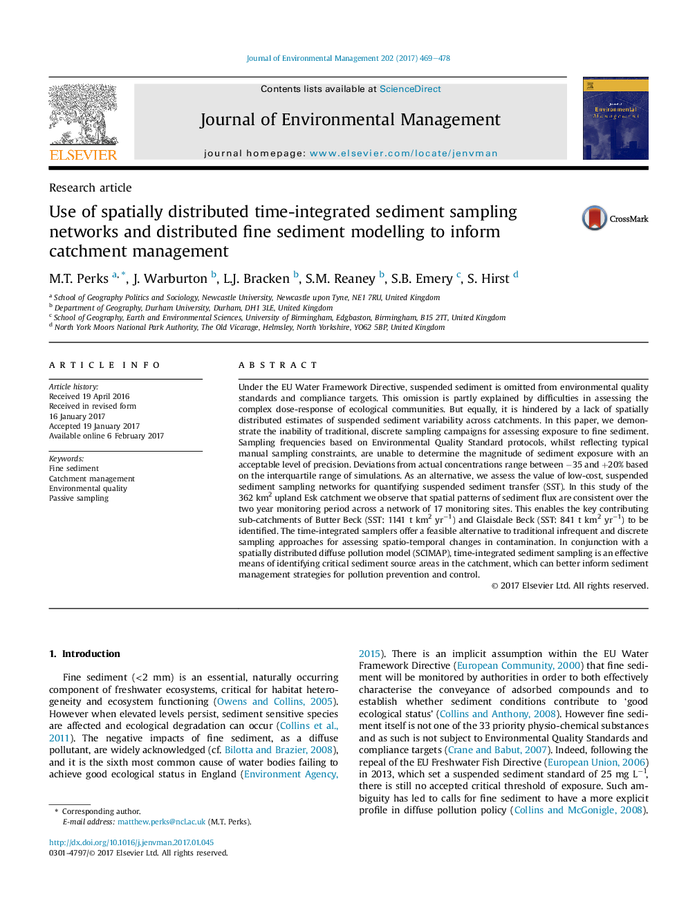 Use of spatially distributed time-integrated sediment sampling networks and distributed fine sediment modelling to inform catchment management