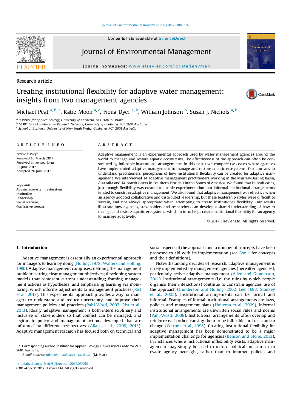 Creating institutional flexibility for adaptive water management: insights from two management agencies