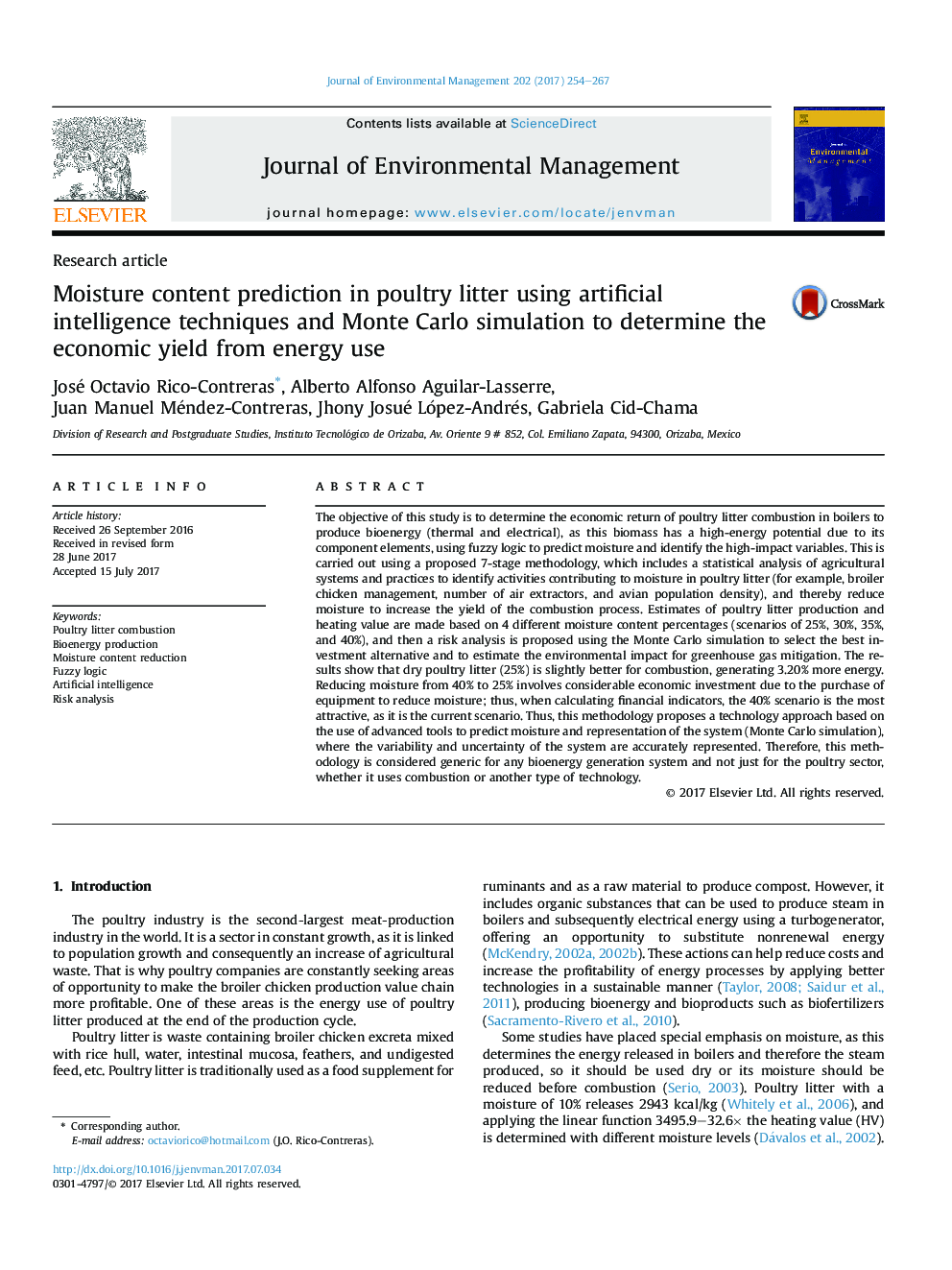 Moisture content prediction in poultry litter using artificial intelligence techniques and Monte Carlo simulation to determine the economic yield from energy use