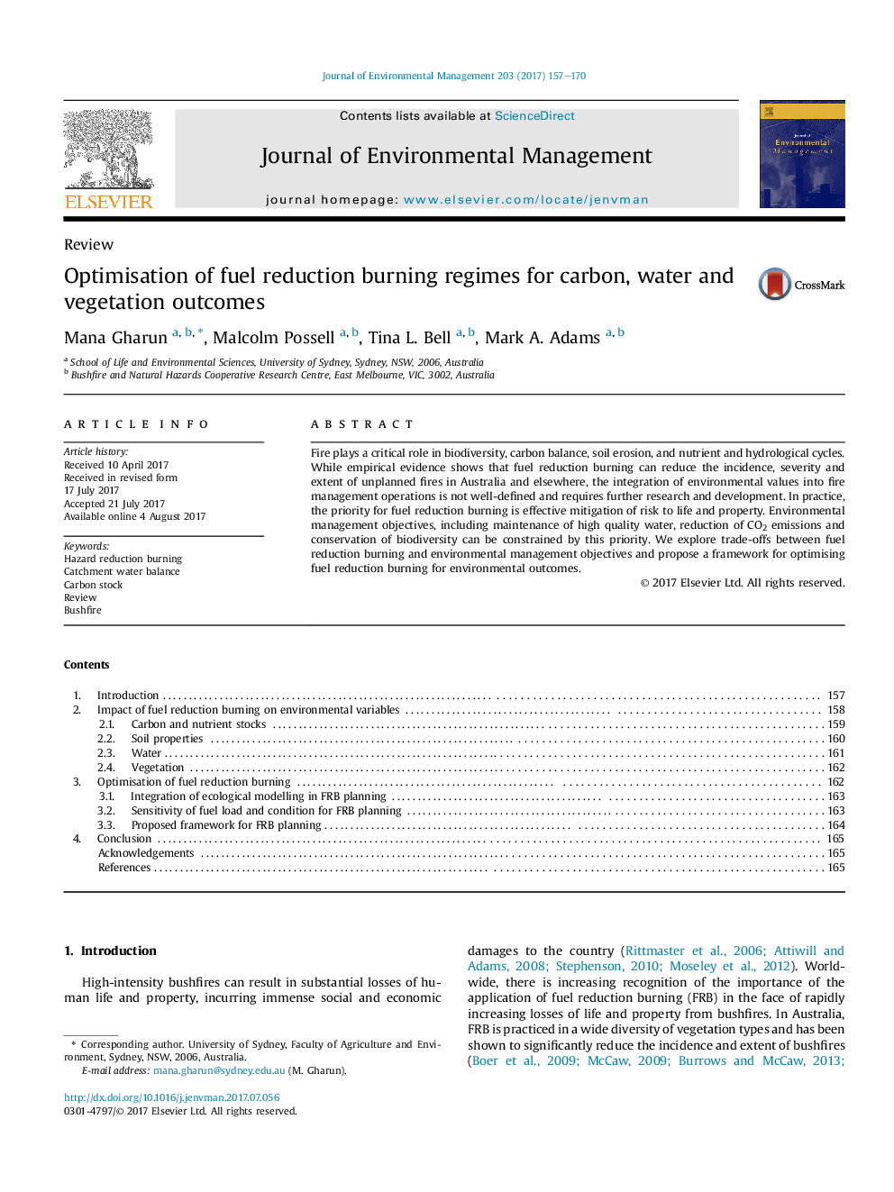 Optimisation of fuel reduction burning regimes for carbon, water and vegetation outcomes