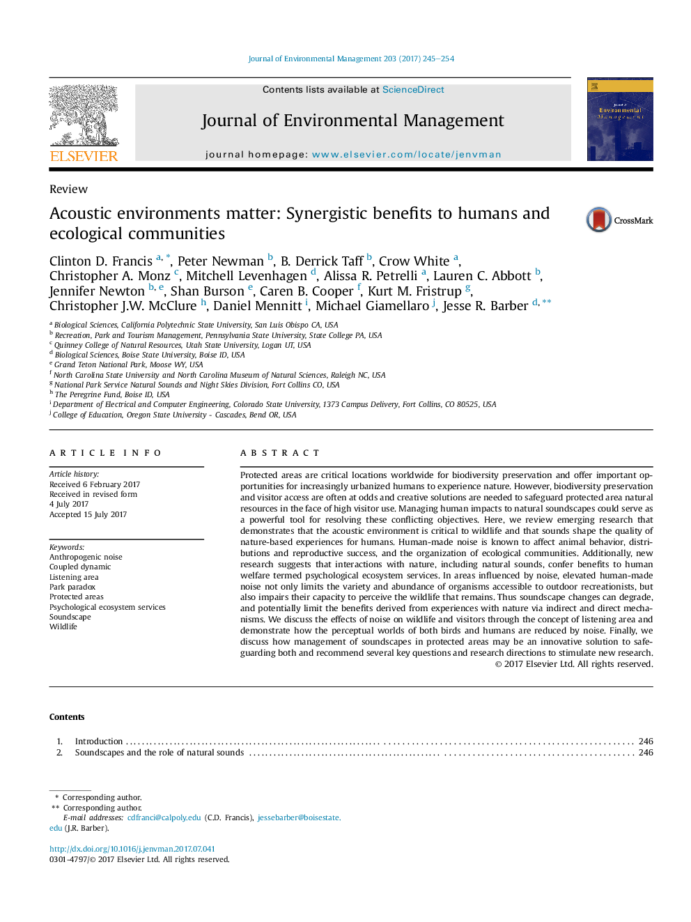 Acoustic environments matter: Synergistic benefits to humans and ecological communities