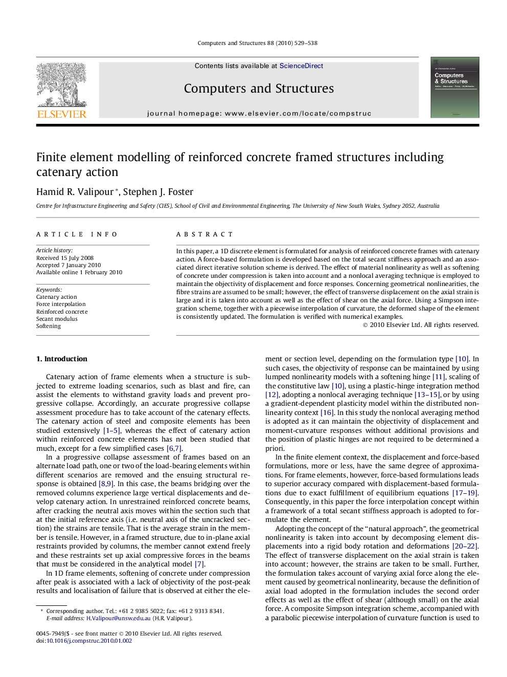 Finite element modelling of reinforced concrete framed structures including catenary action