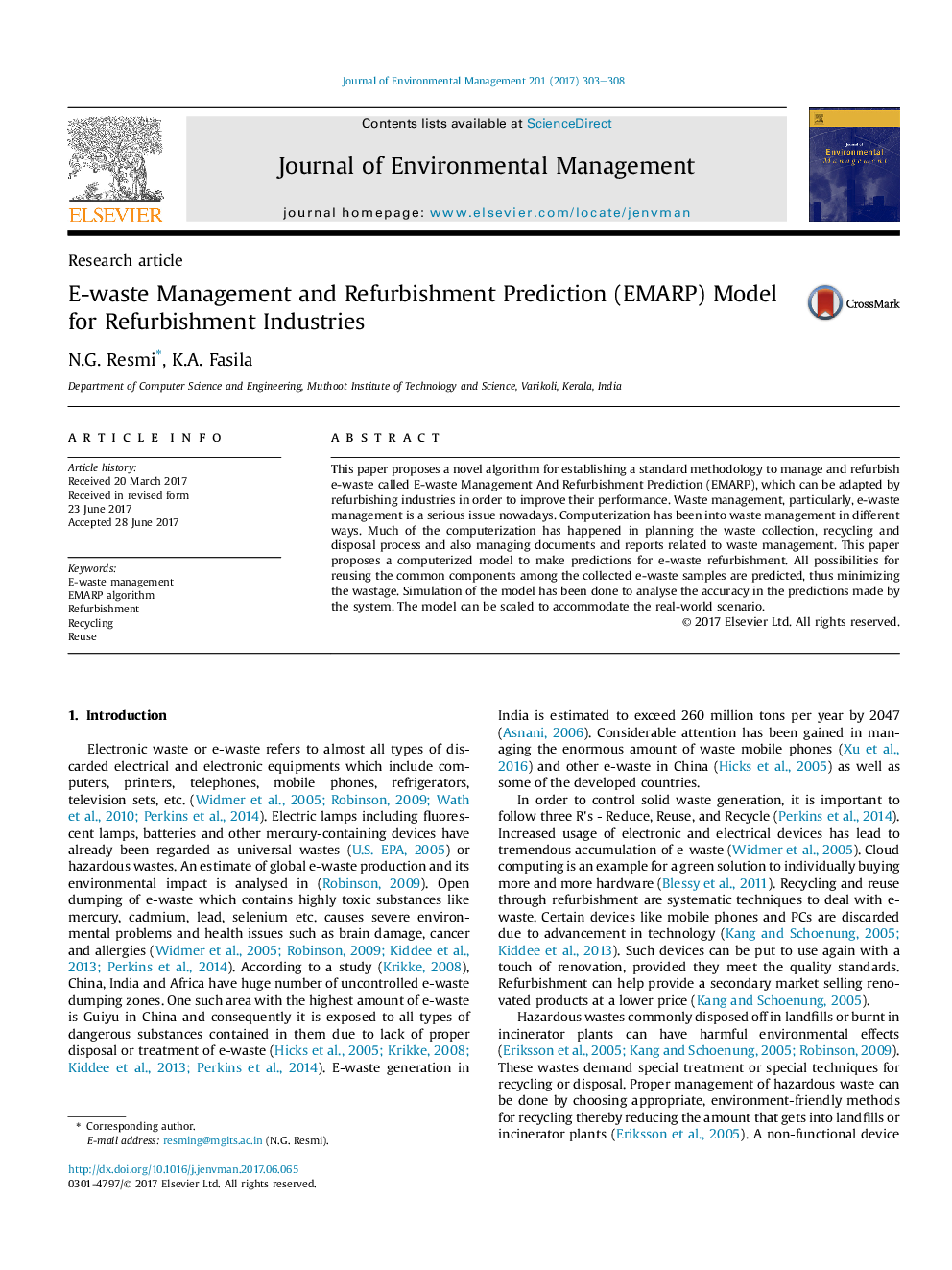 E-waste Management and Refurbishment Prediction (EMARP) Model for Refurbishment Industries