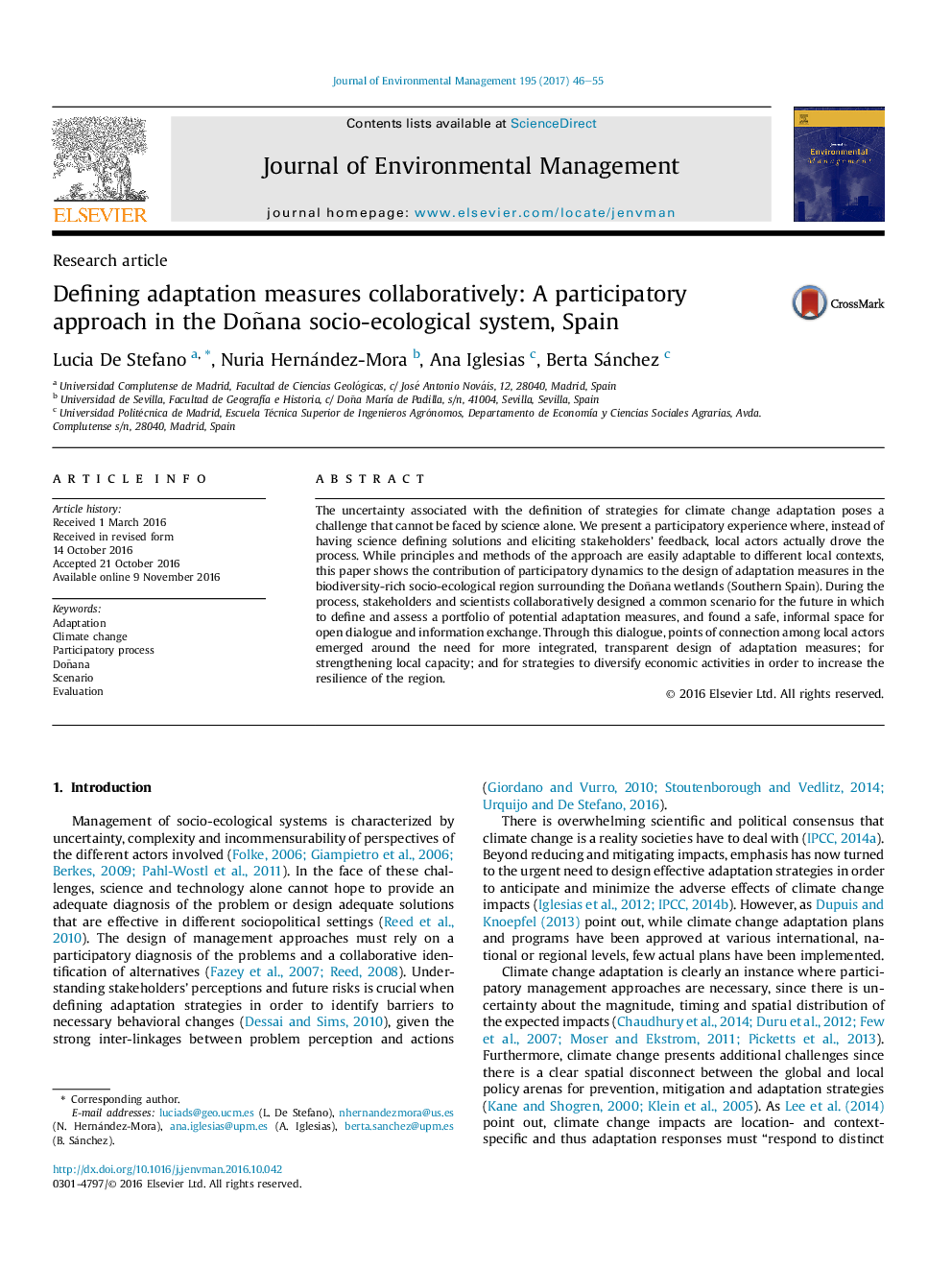 Defining adaptation measures collaboratively: A participatory approach in the Doñana socio-ecological system, Spain