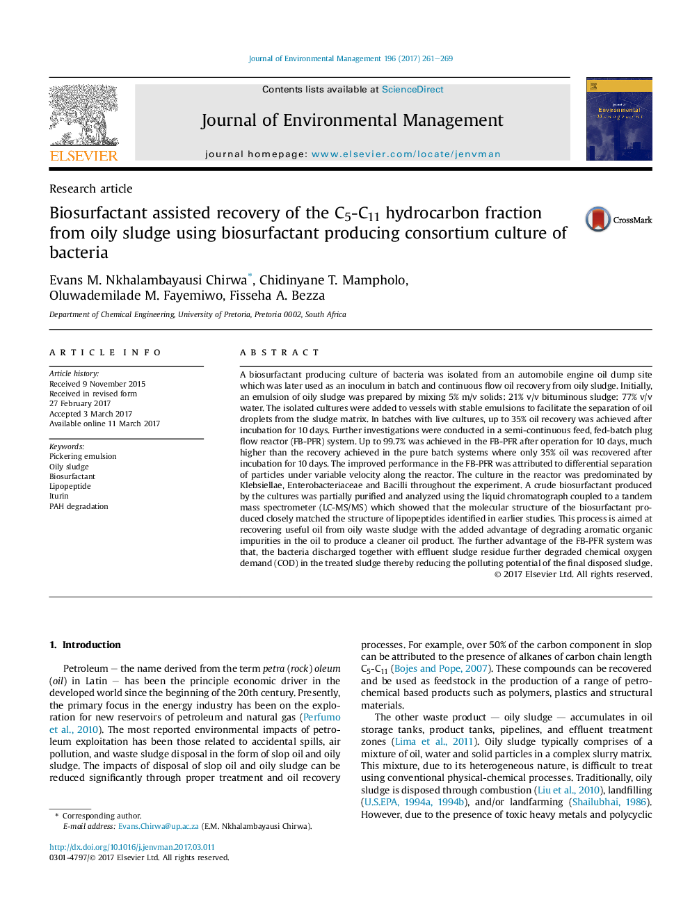 Biosurfactant assisted recovery of the C5-C11 hydrocarbon fraction from oily sludge using biosurfactant producing consortium culture of bacteria