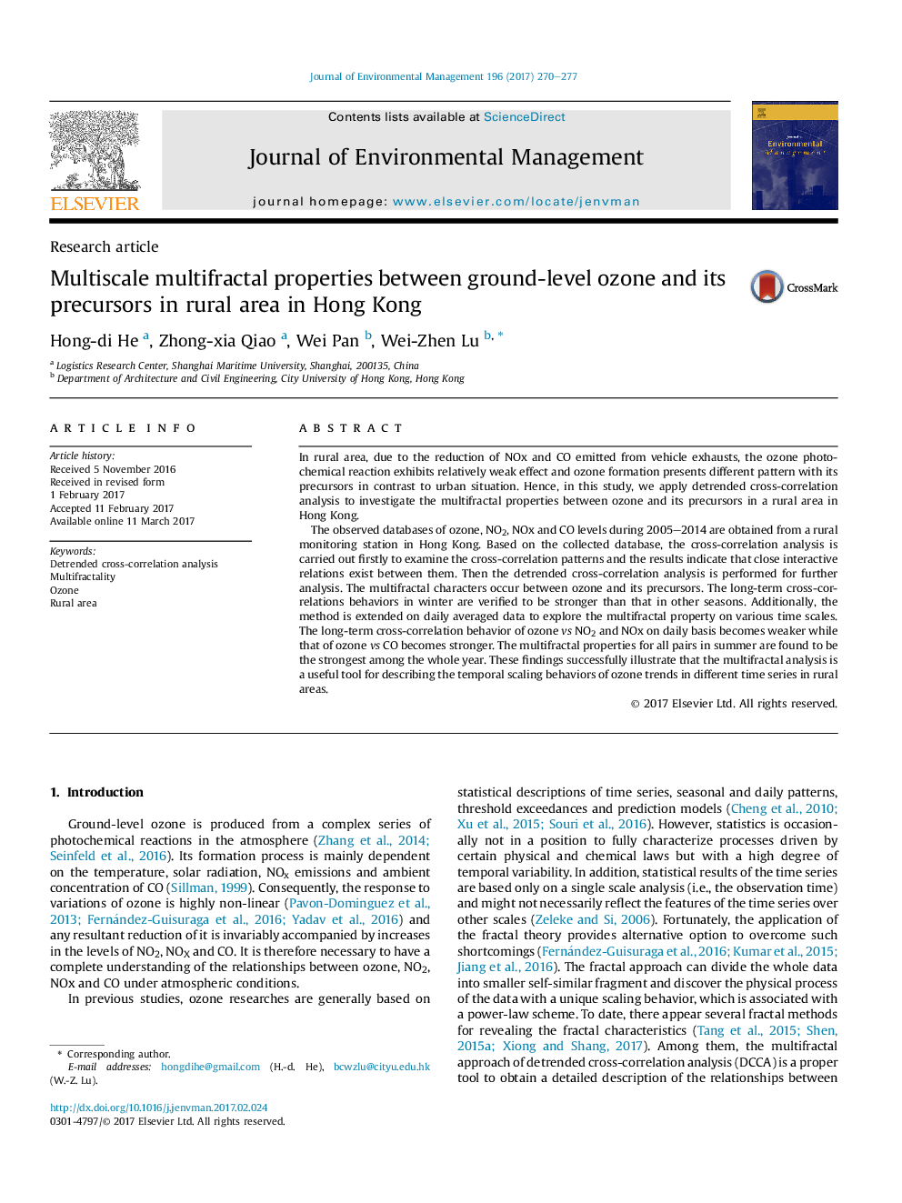 Multiscale multifractal properties between ground-level ozone and its precursors in rural area in Hong Kong