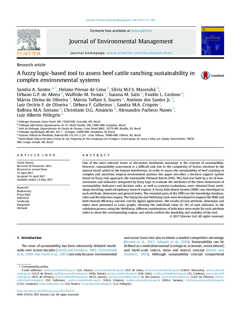 A fuzzy logic-based tool to assess beef cattle ranching sustainability in complex environmental systems