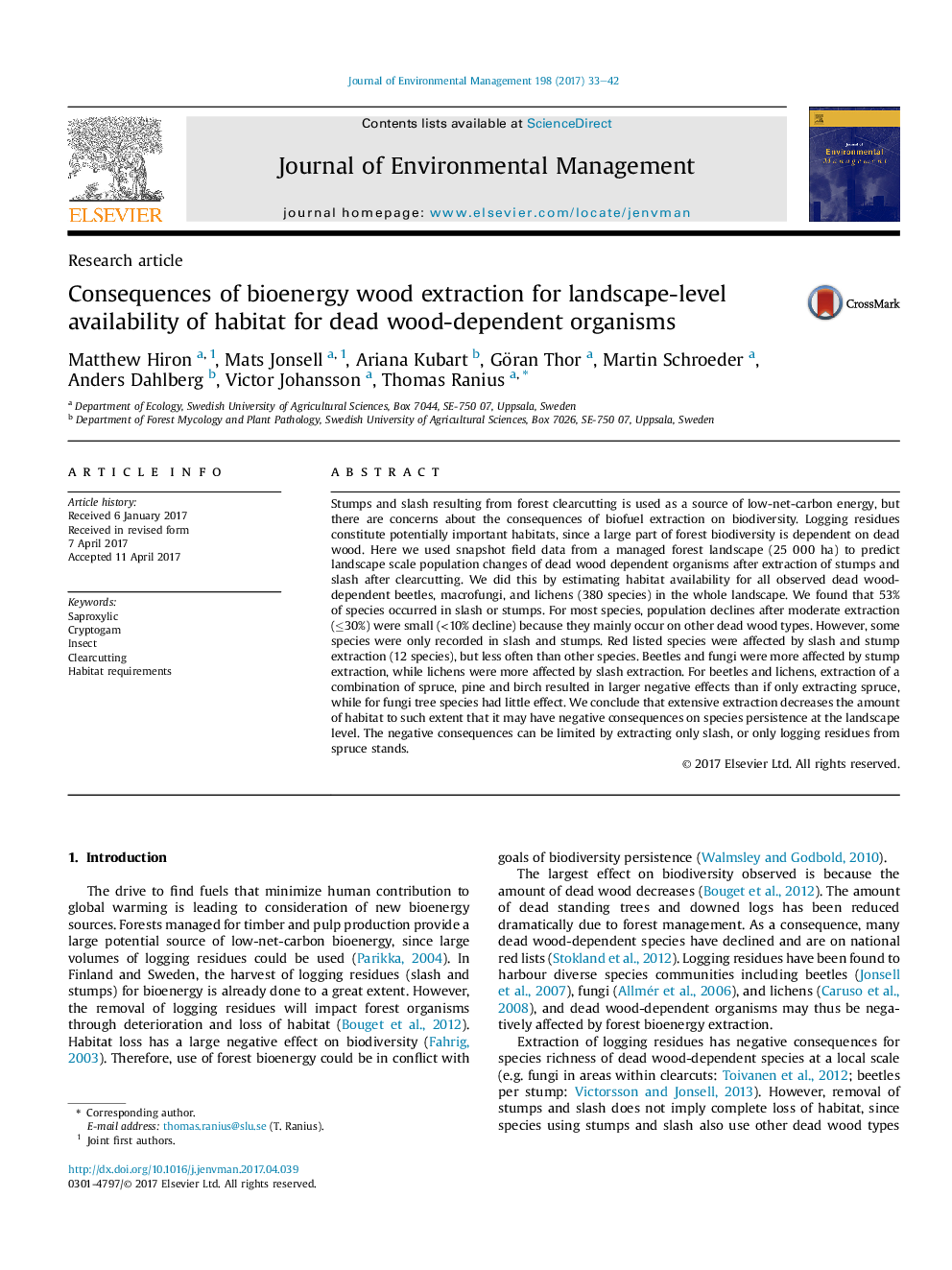 Consequences of bioenergy wood extraction for landscape-level availability of habitat for dead wood-dependent organisms