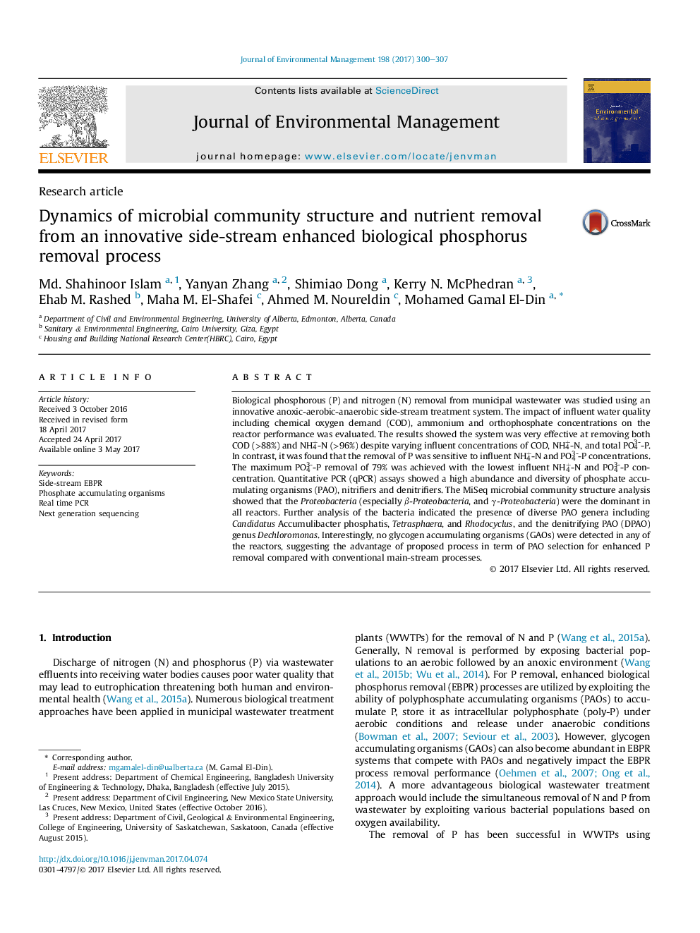 Dynamics of microbial community structure and nutrient removal from an innovative side-stream enhanced biological phosphorus removal process