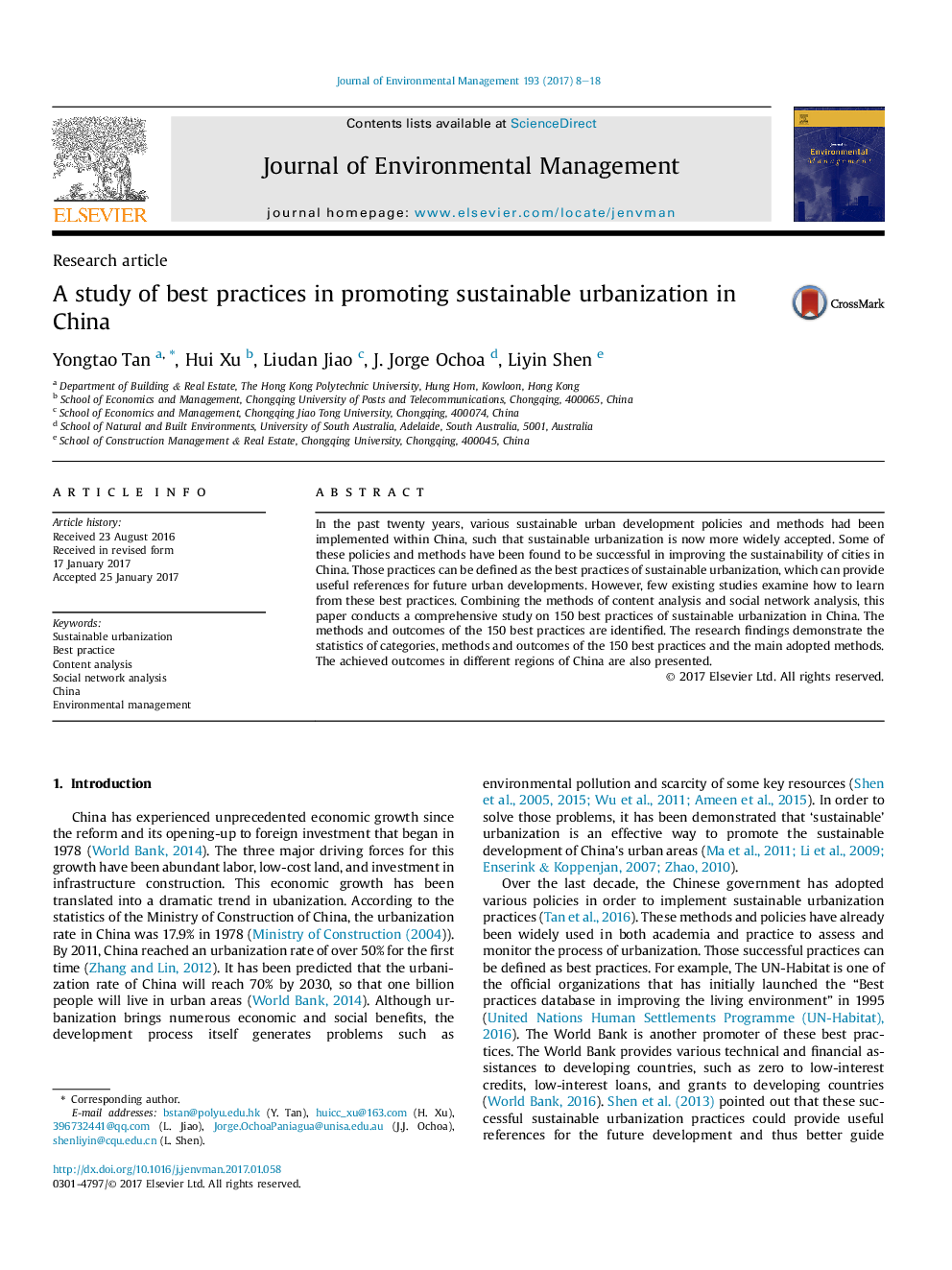 A study of best practices in promoting sustainable urbanization in China