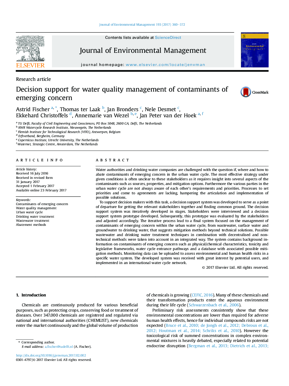 Decision support for water quality management of contaminants of emerging concern