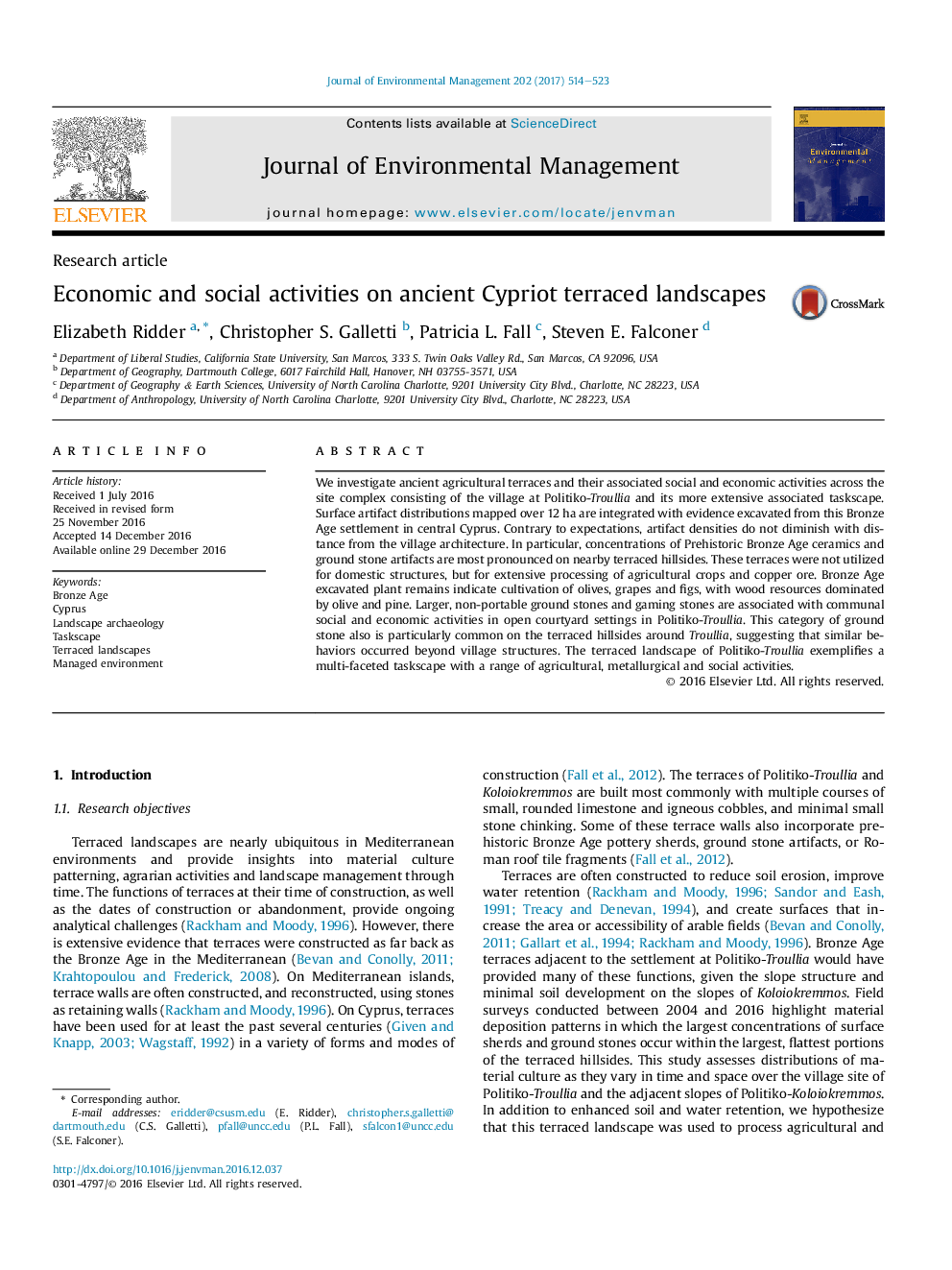 Economic and social activities on ancient Cypriot terraced landscapes