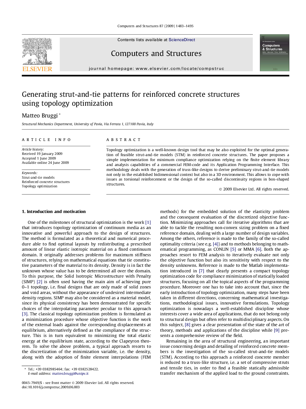 Generating strut-and-tie patterns for reinforced concrete structures using topology optimization