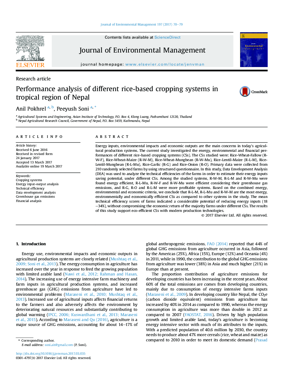 Performance analysis of different rice-based cropping systems in tropical region of Nepal