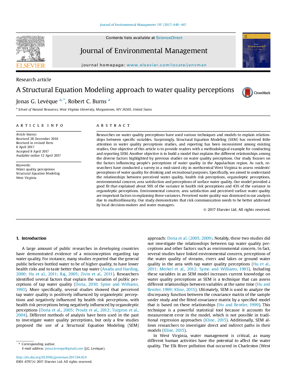 A Structural Equation Modeling approach to water quality perceptions